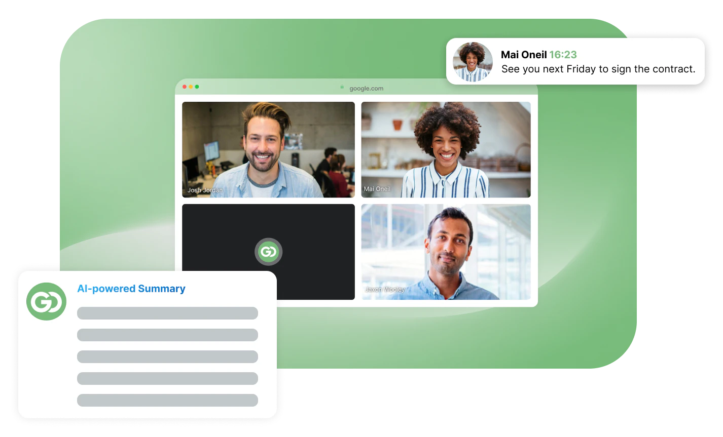 Goelo product interface with AI Meeting Assistant