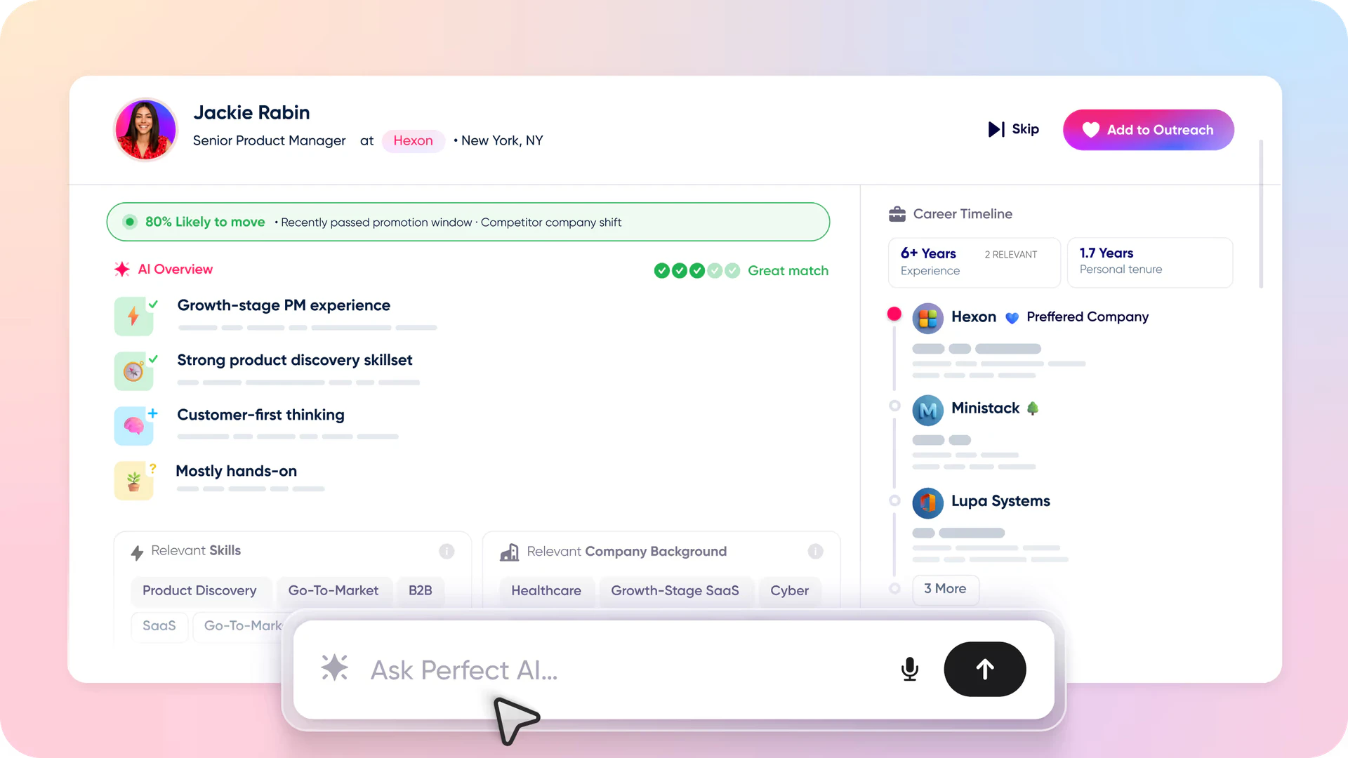 Goperfect product overview showing AI-powered recruiting features