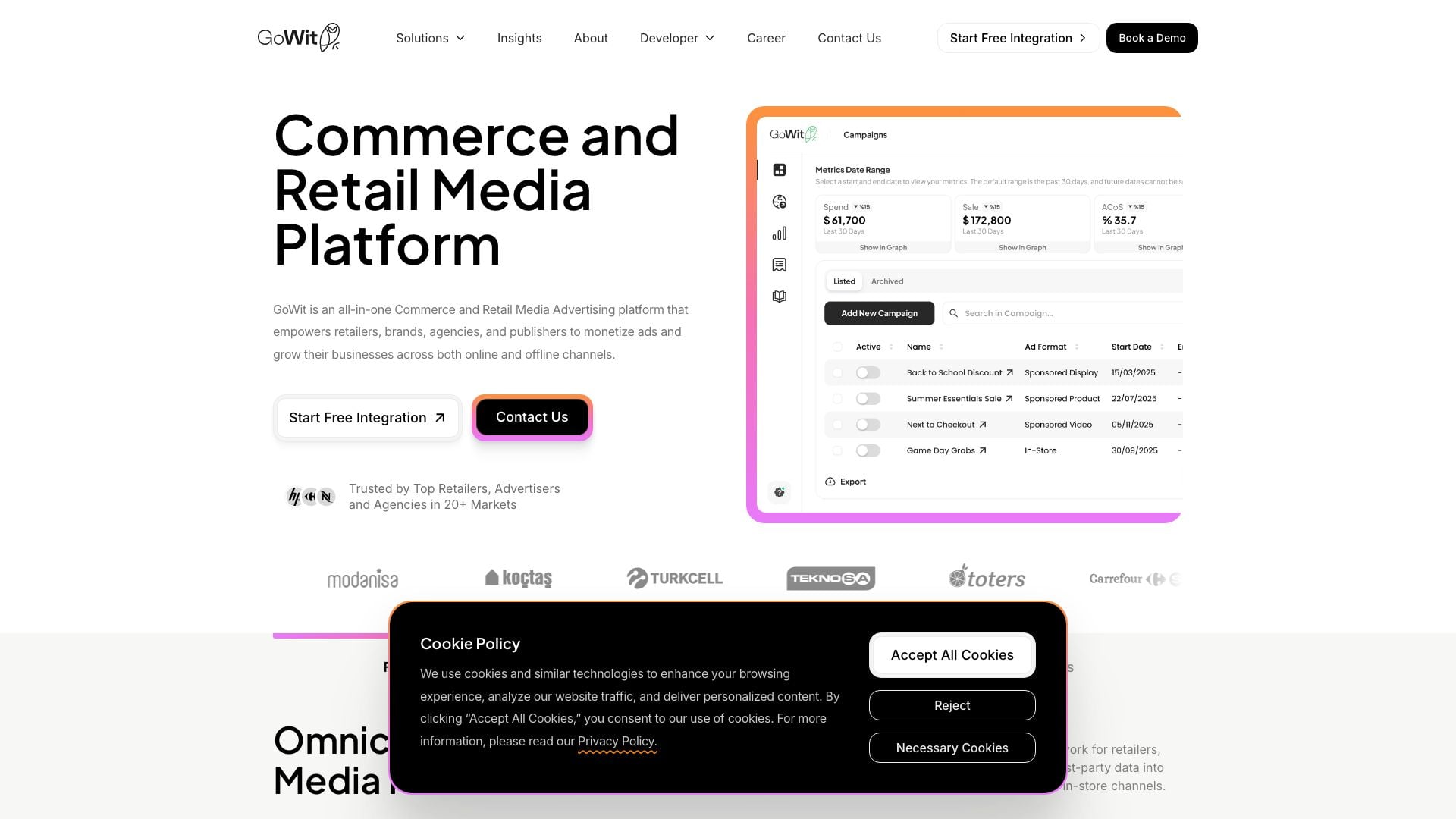 Gowit Retail Media Ads Platform screenshot