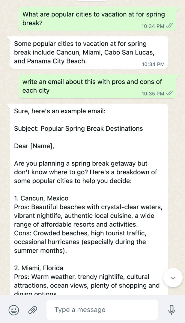 Gpthotline user scenario with message history