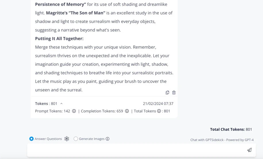Token usage tracking feature in GPTSidekick
