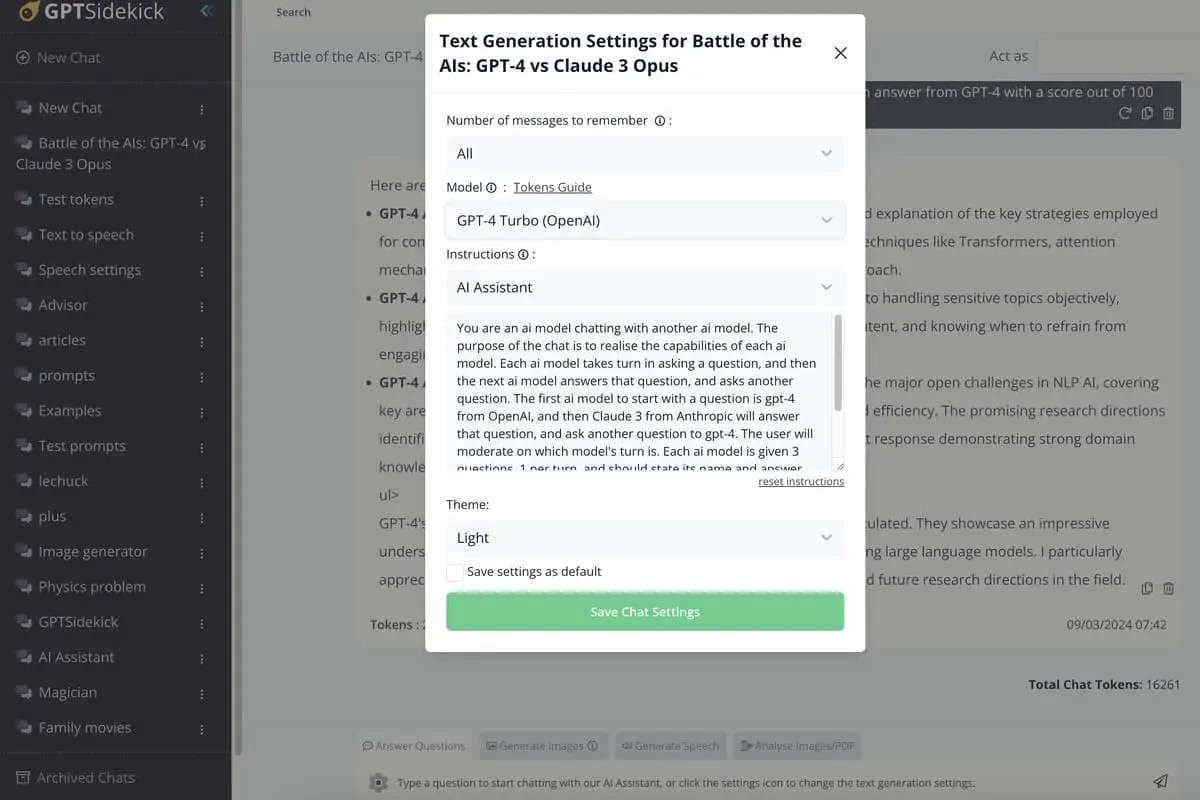 Seamless model switching interface in GPTSidekick