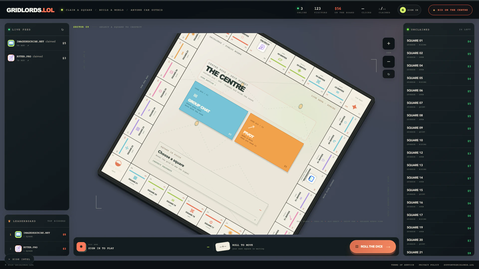 Gridlords website screenshot showing Un tablero de propiedades en vivo para I... interface and features