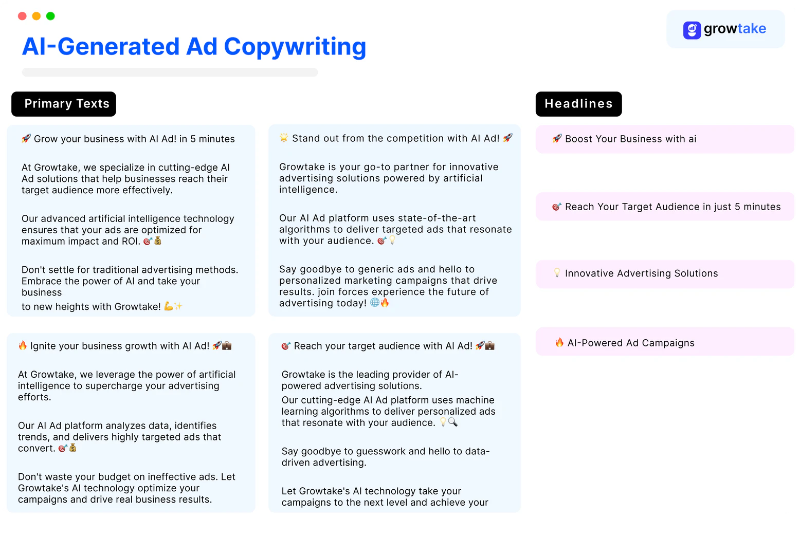 Growtake AI features demonstration