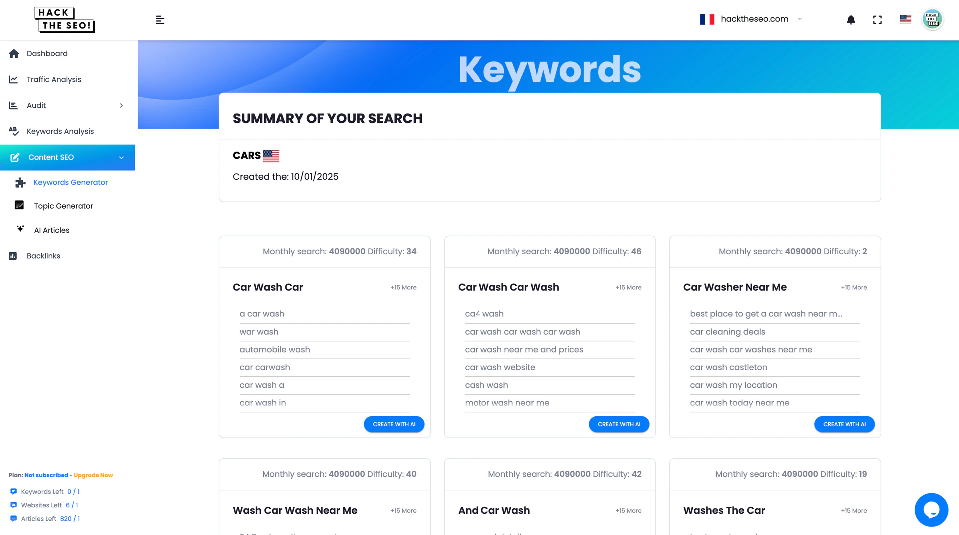 Hack the SEO AI Keyword Research feature demonstration