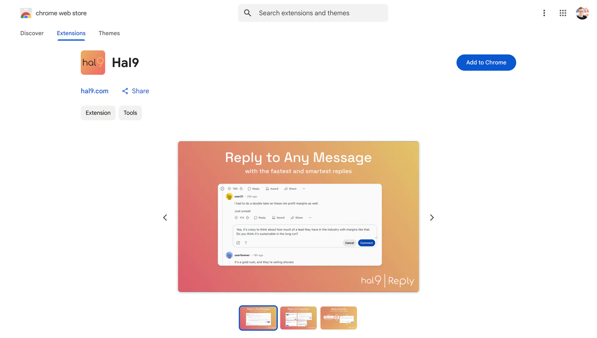 Hal9 Chrome extension usage example