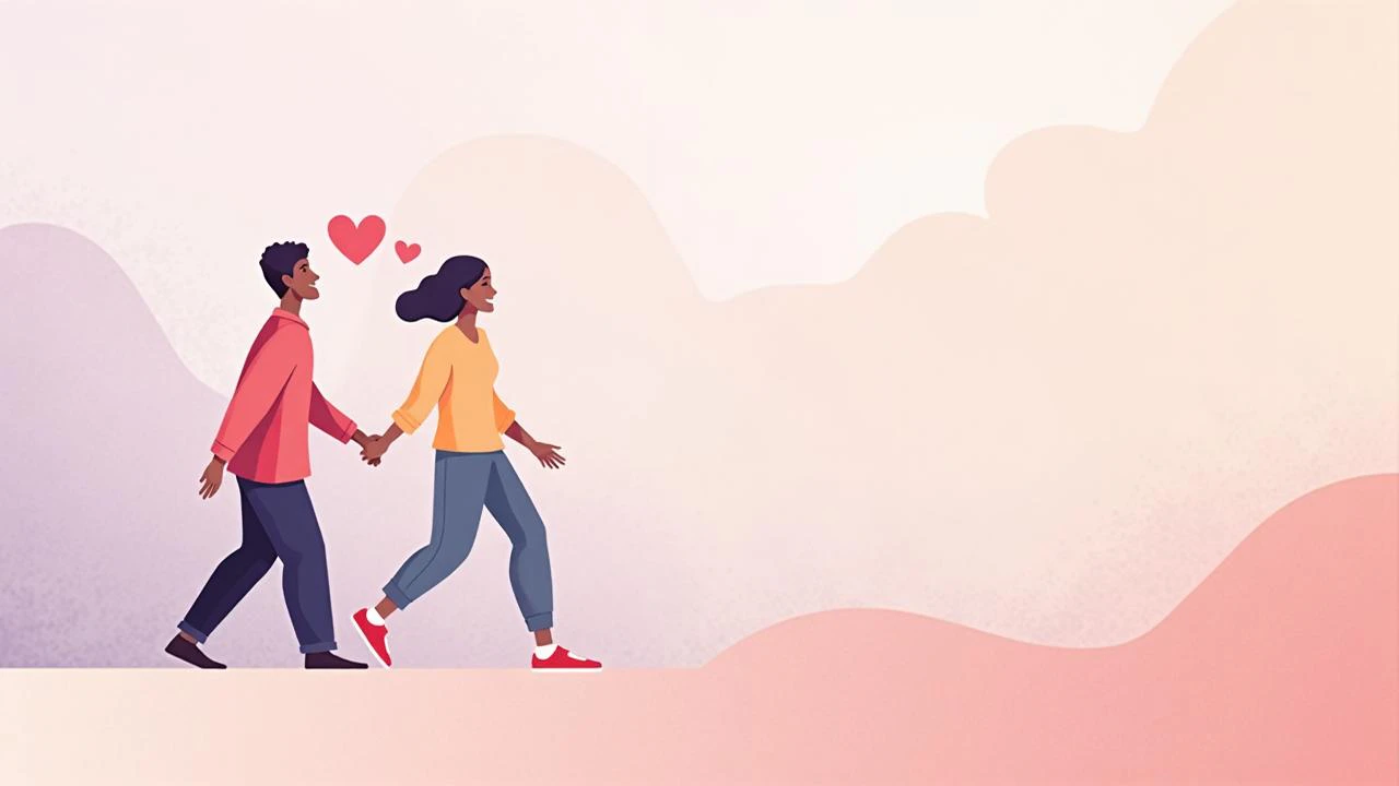 Halfwaycheck product overview with couple walking toward each other