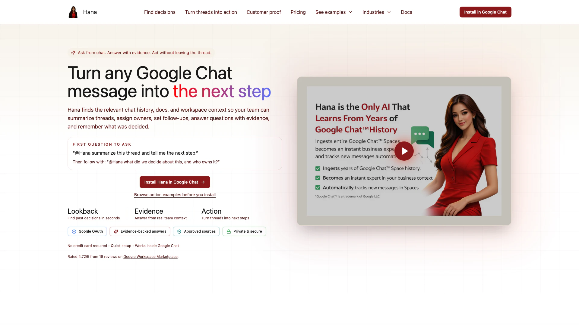 Hanabotai website screenshot showing Hana is an intelligent assistant that he... interface and features