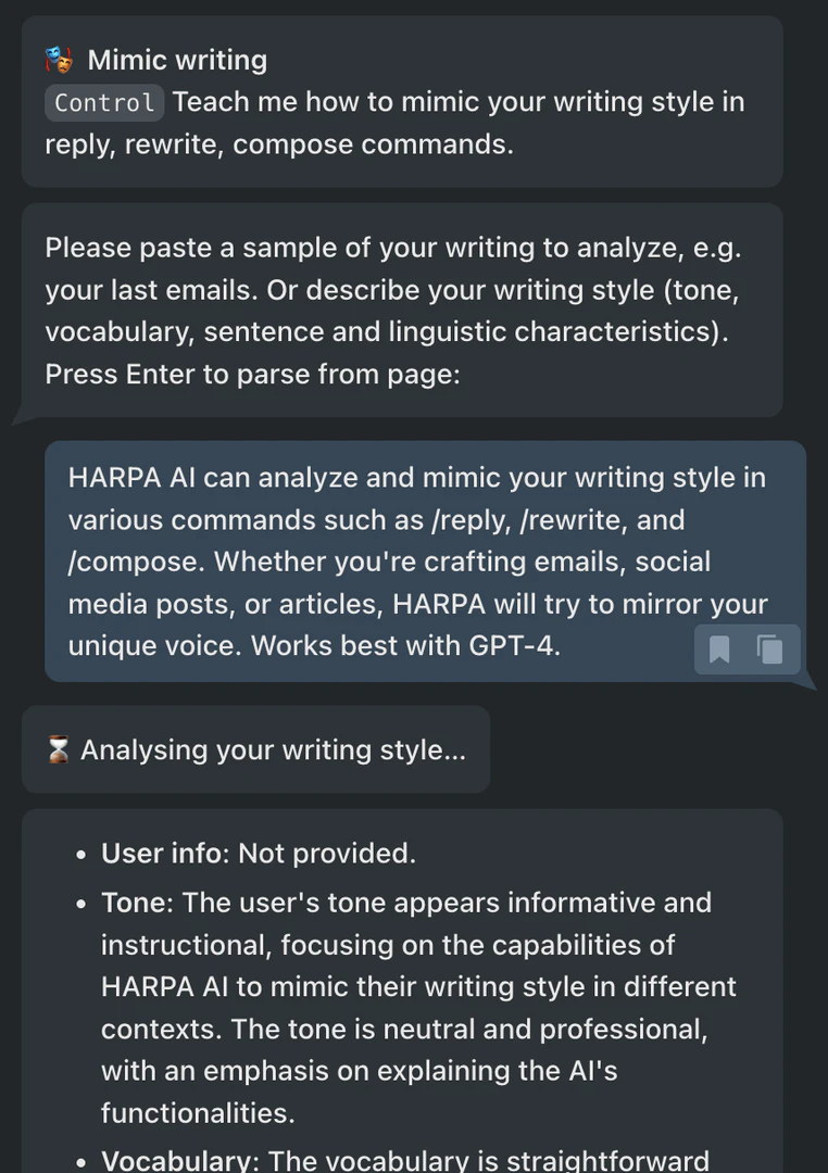 HARPA AI feature interface