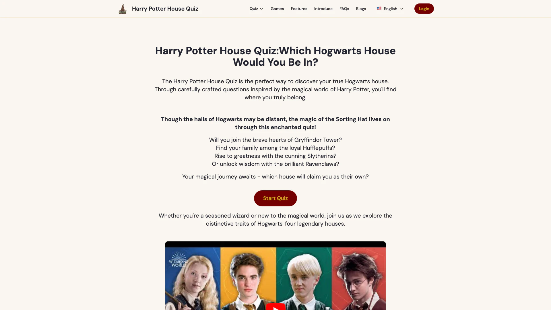 Harrypotterhousequiz screenshot