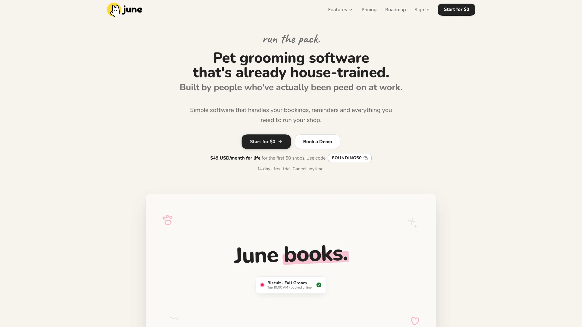 Hellojune website screenshot showing Hellojune ist eine Software für die Hund... interface and features
