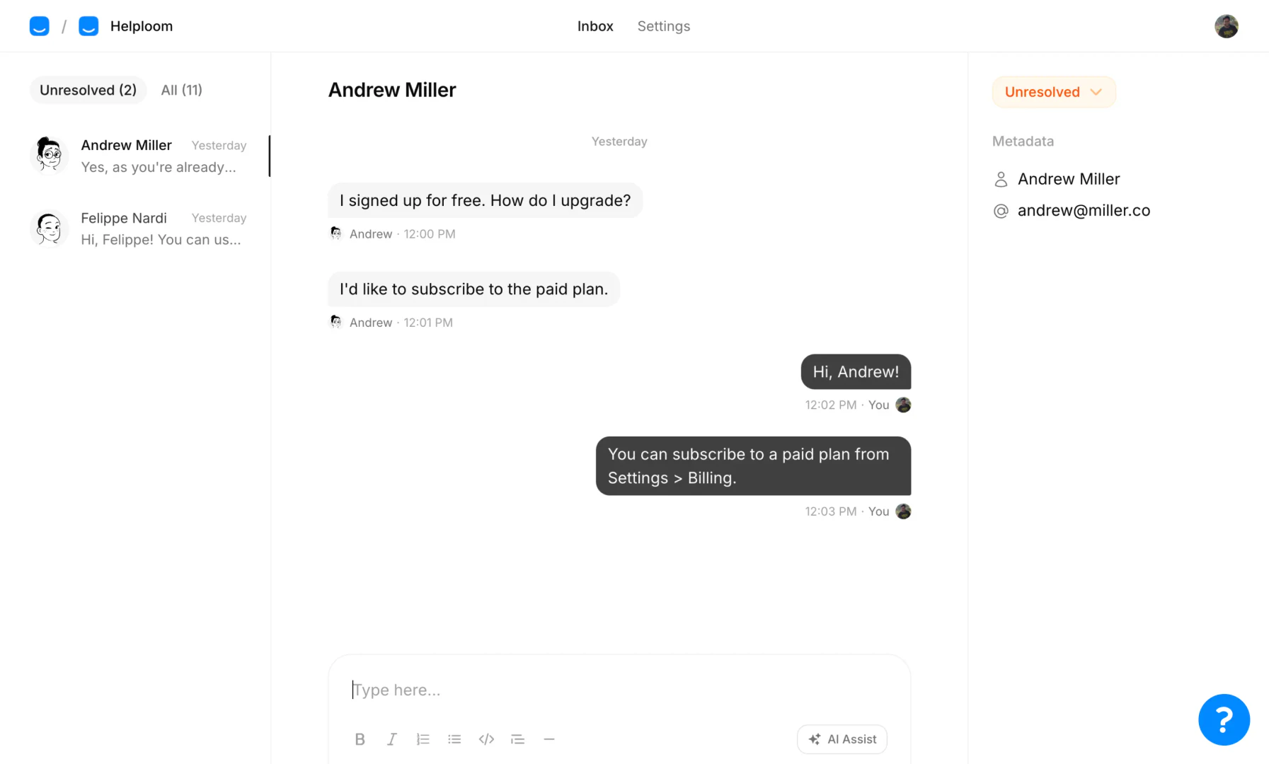 Helploom product dashboard overview