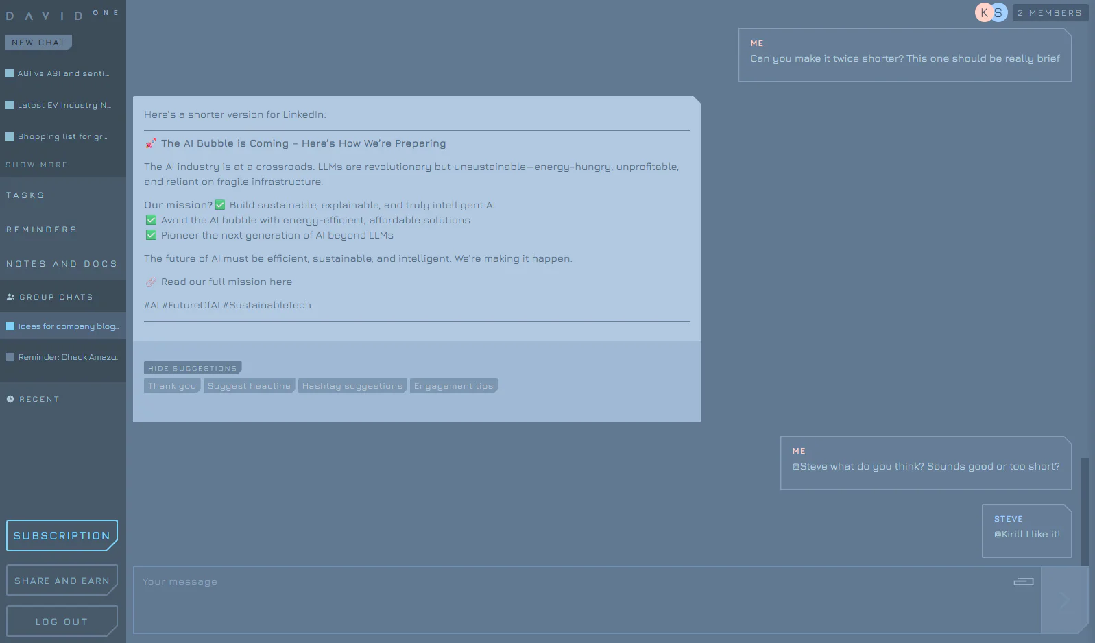 Heydavidai group chat feature