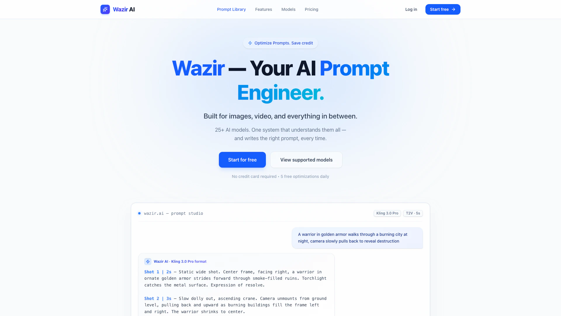 Heywazir website screenshot showing Heywazir helps you generate perfect AI v... interface and features