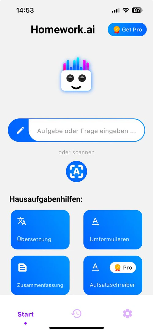 Homework Ai product interface overview