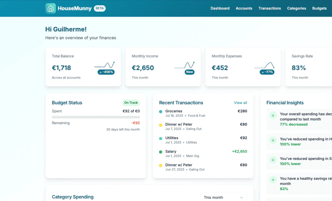 HouseMunny product interface showing dashboard