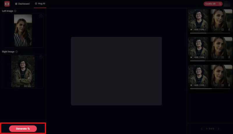 Hugai step 2: Click to generate AI Hug video