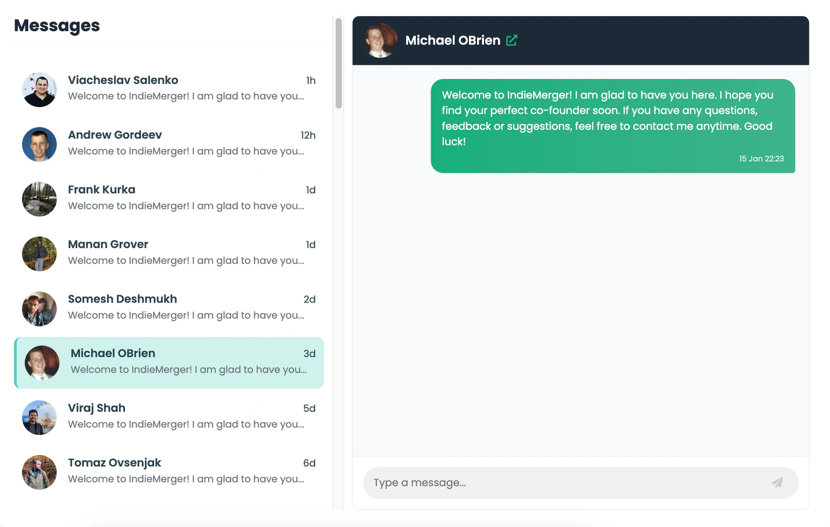 IndieMerger secure messaging interface