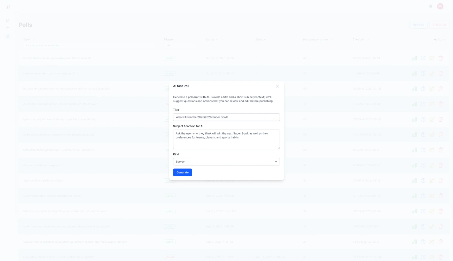 Indie Polls product interface overview