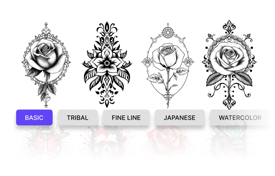 Inkerai tattoo styles selection interface