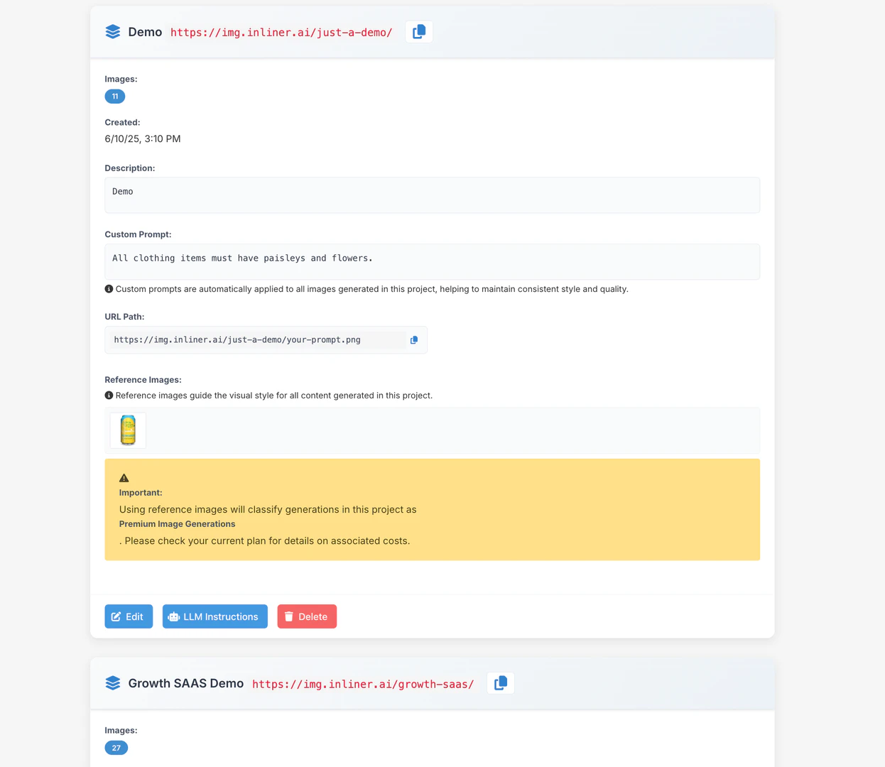 Inlinerai project organization interface