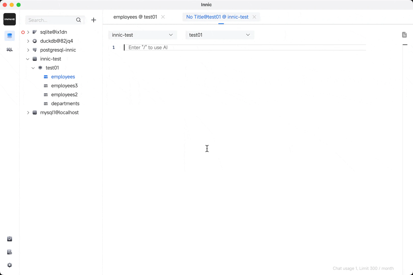 Innicdata SQL editor interface overview