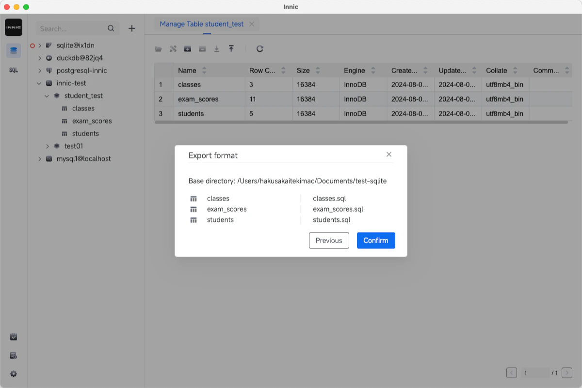 Innicdata data export feature example