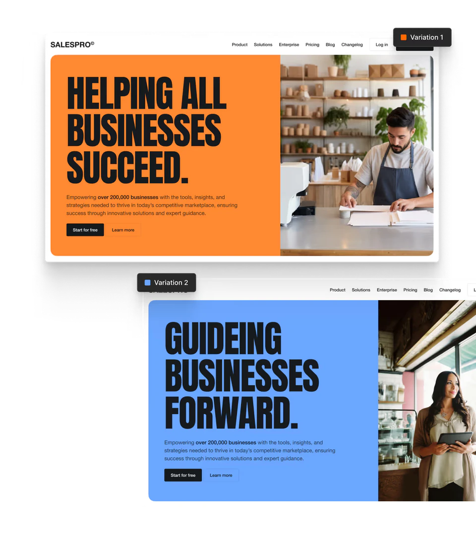 Intellimize A/B testing setup screenshot