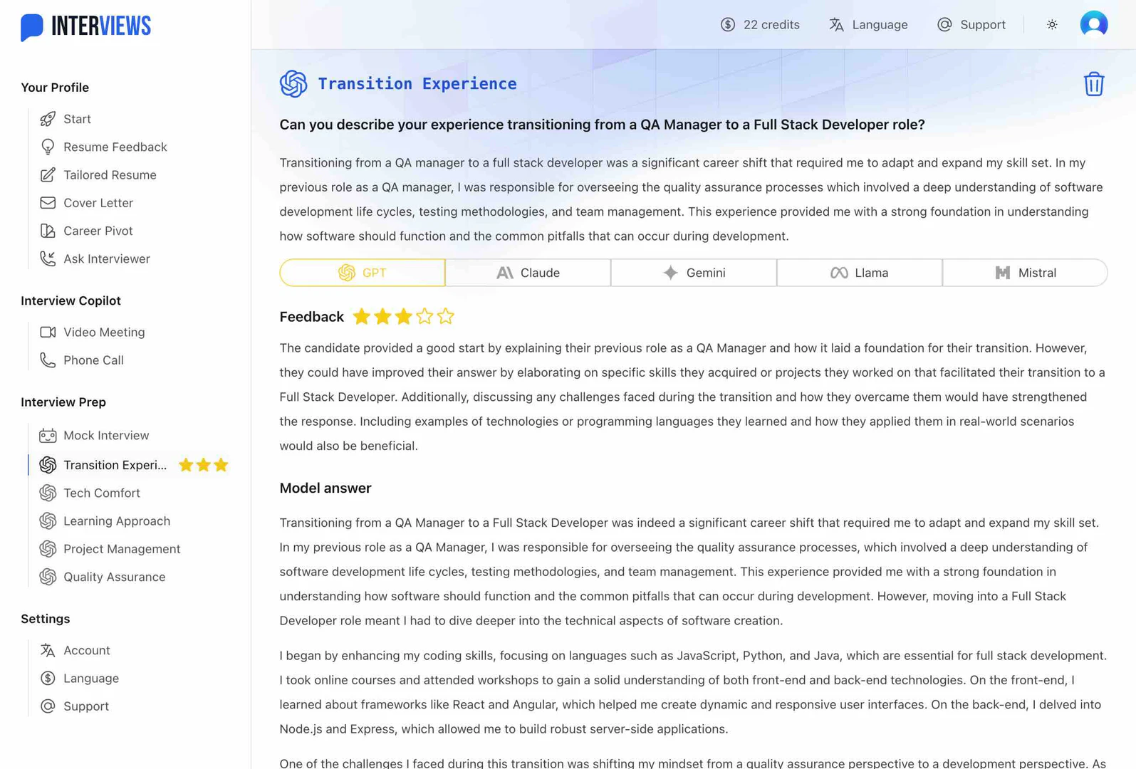 Interviews AI Interview Assistant features demonstration