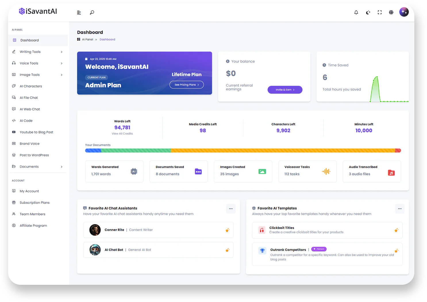 iSavantAI product dashboard overview