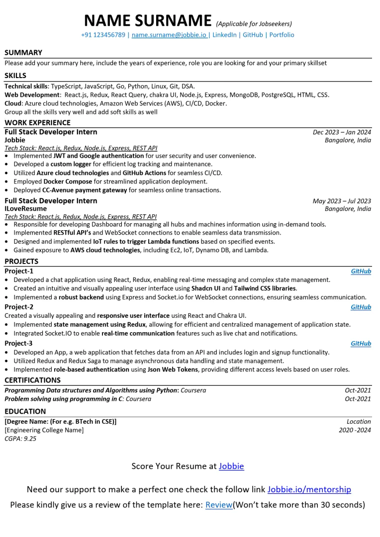 Jobbie ATS-friendly resume template