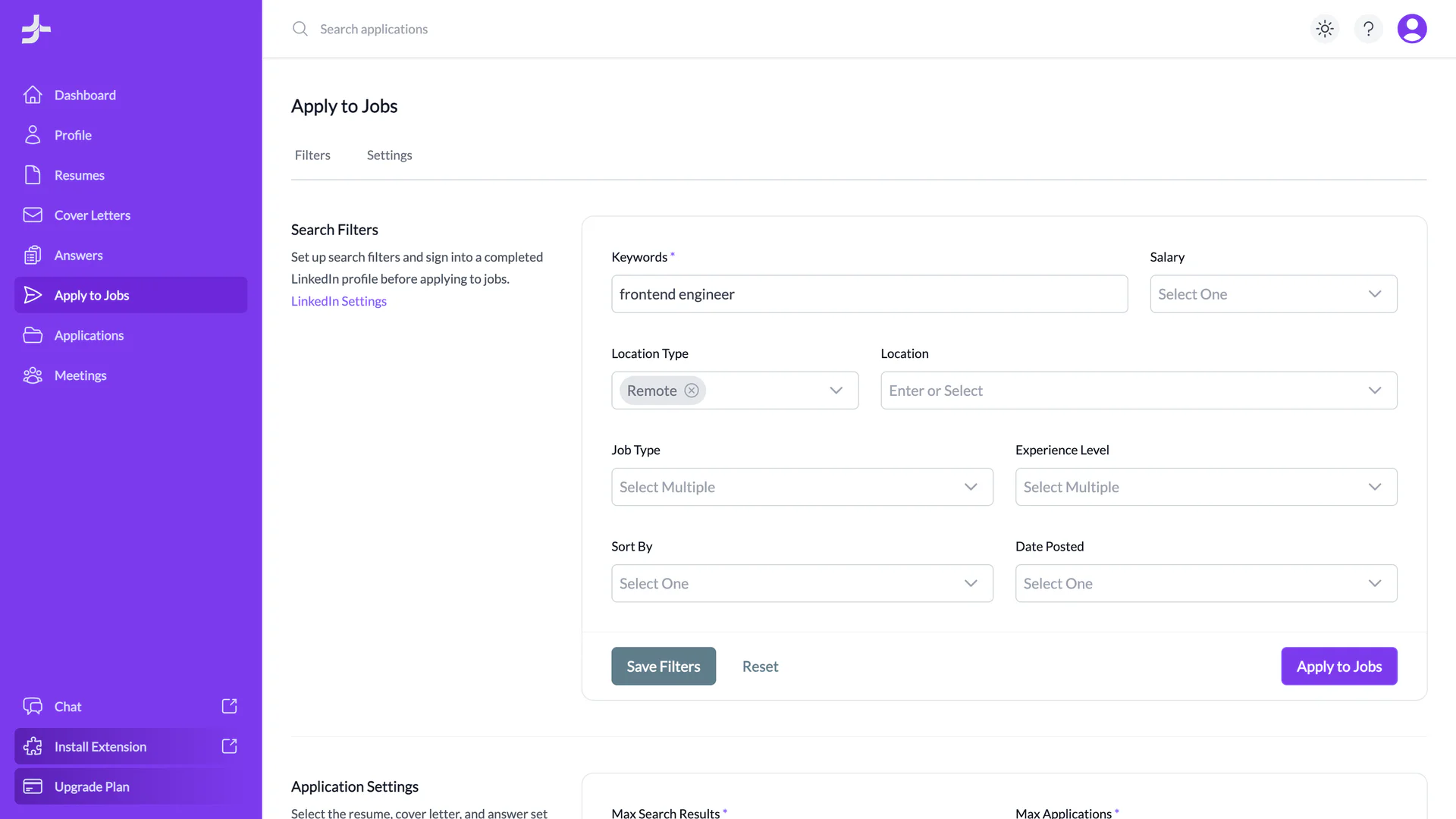 Jobjette feature demonstration for job applications