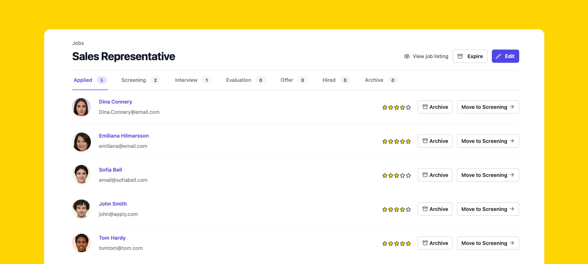 Jobspage applicant tracking system interface