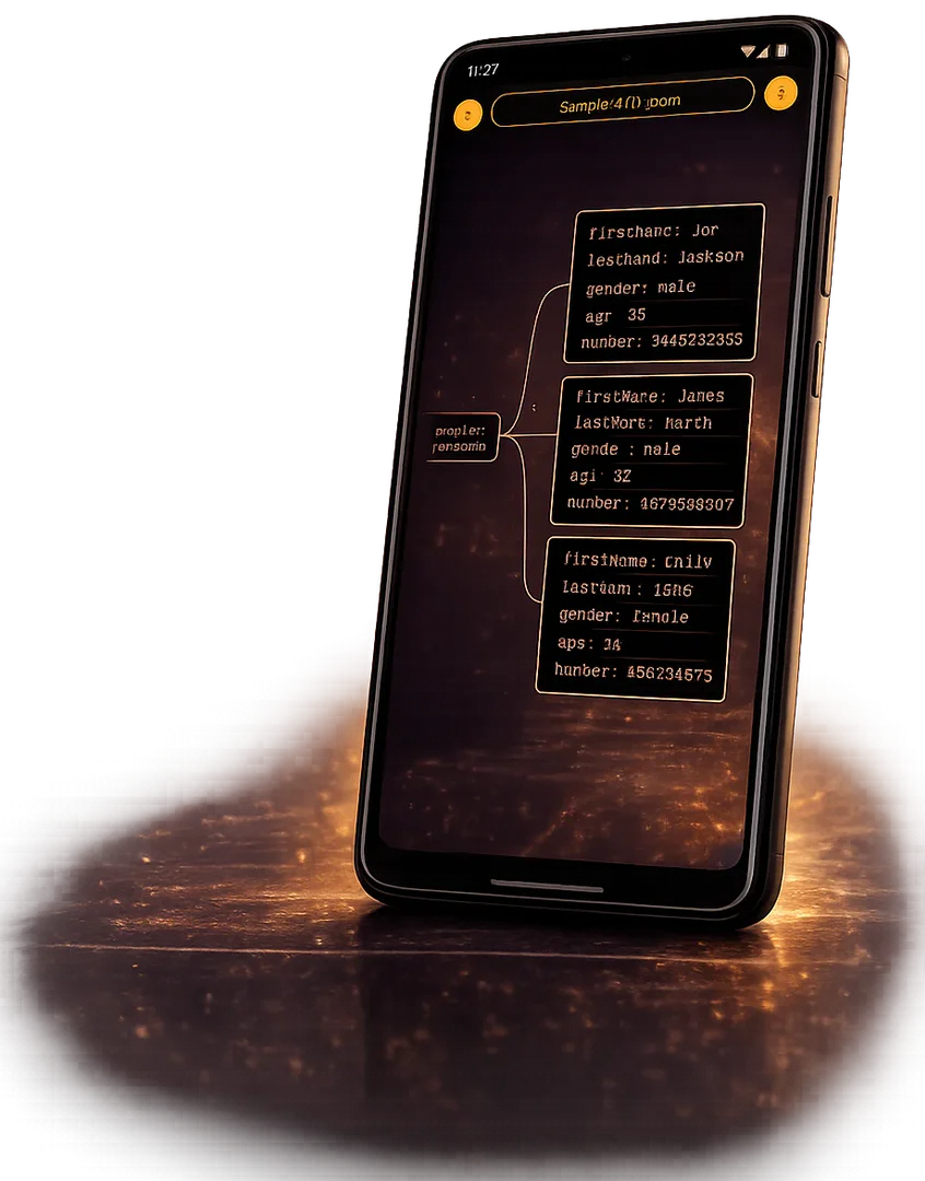 JSON Viewer mobile app interface for visualizing data