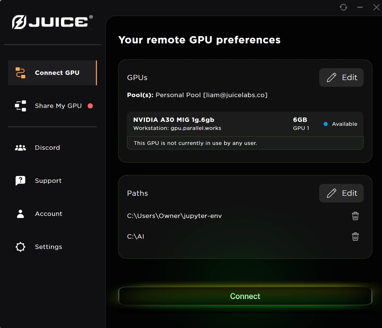 Juice Desktop application interface