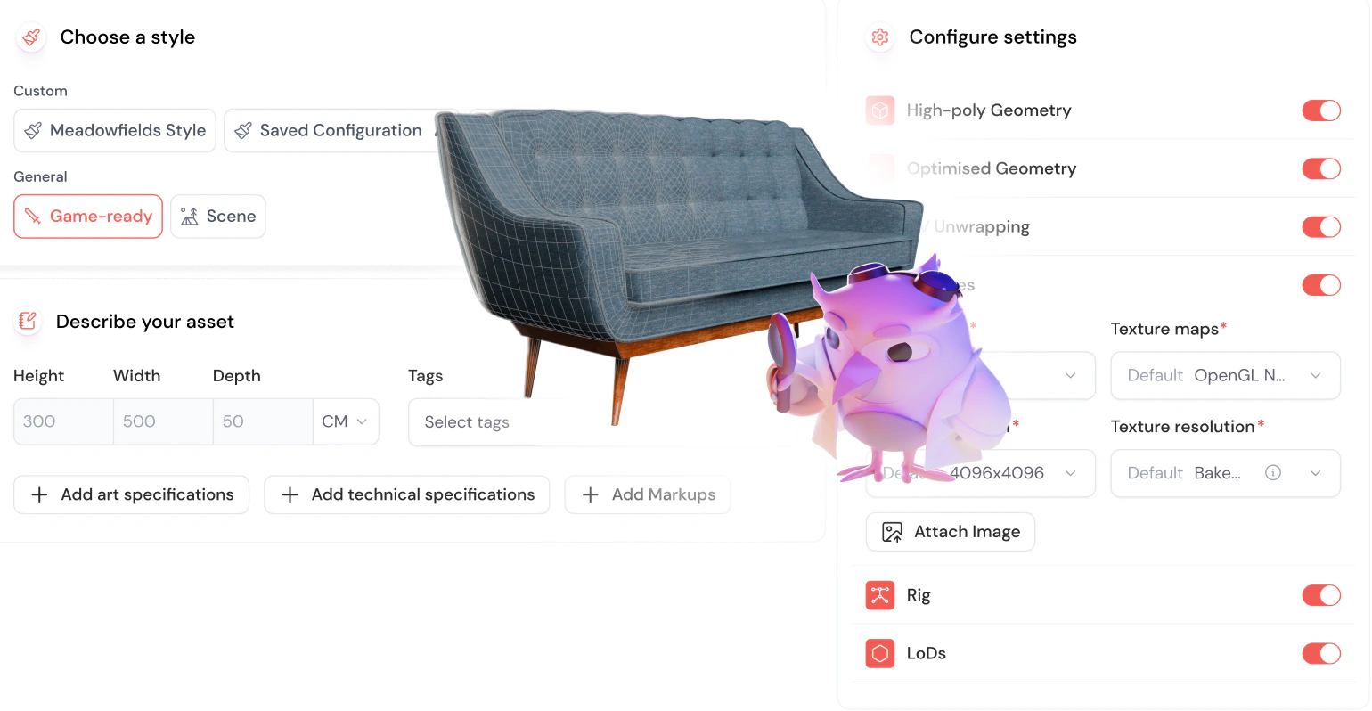 Kaedim user scenario image for 3D pipelines