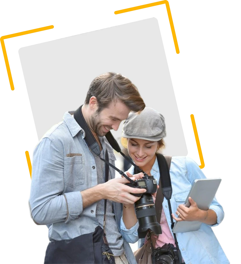 Kamero platform interface showcasing AI photo sharing features