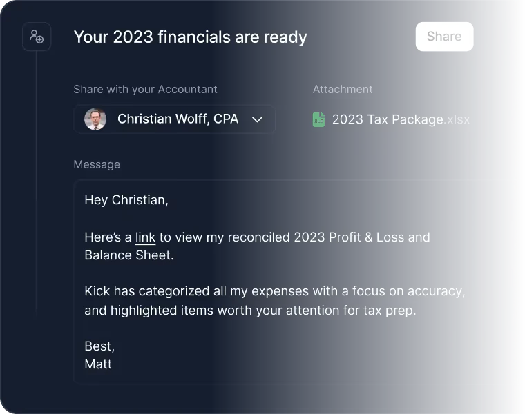 Kick tax-ready financials demonstration