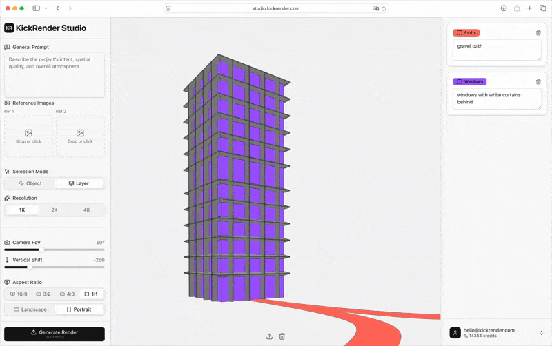 KickRender describe your vision step