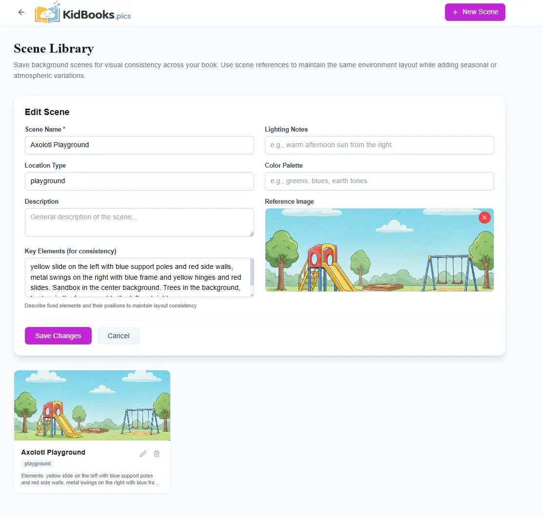 KidBooks scene library for consistent illustrations