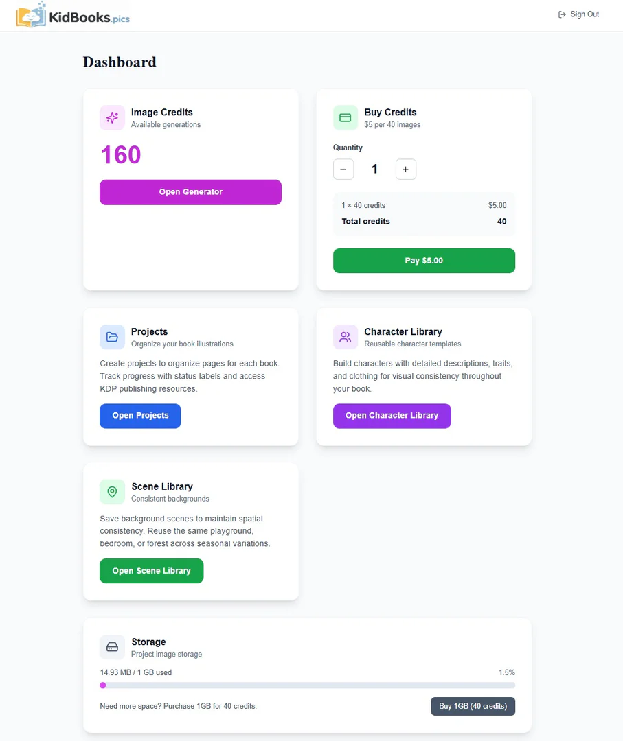 KidBooks illustration generator interface overview