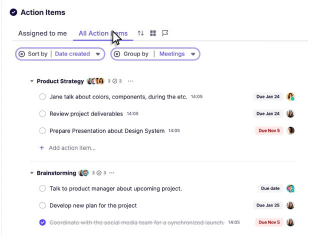 Krisp AI Centralized Action Items overview