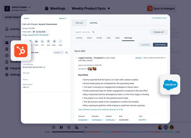 Krisp AI Sync to CRM feature example