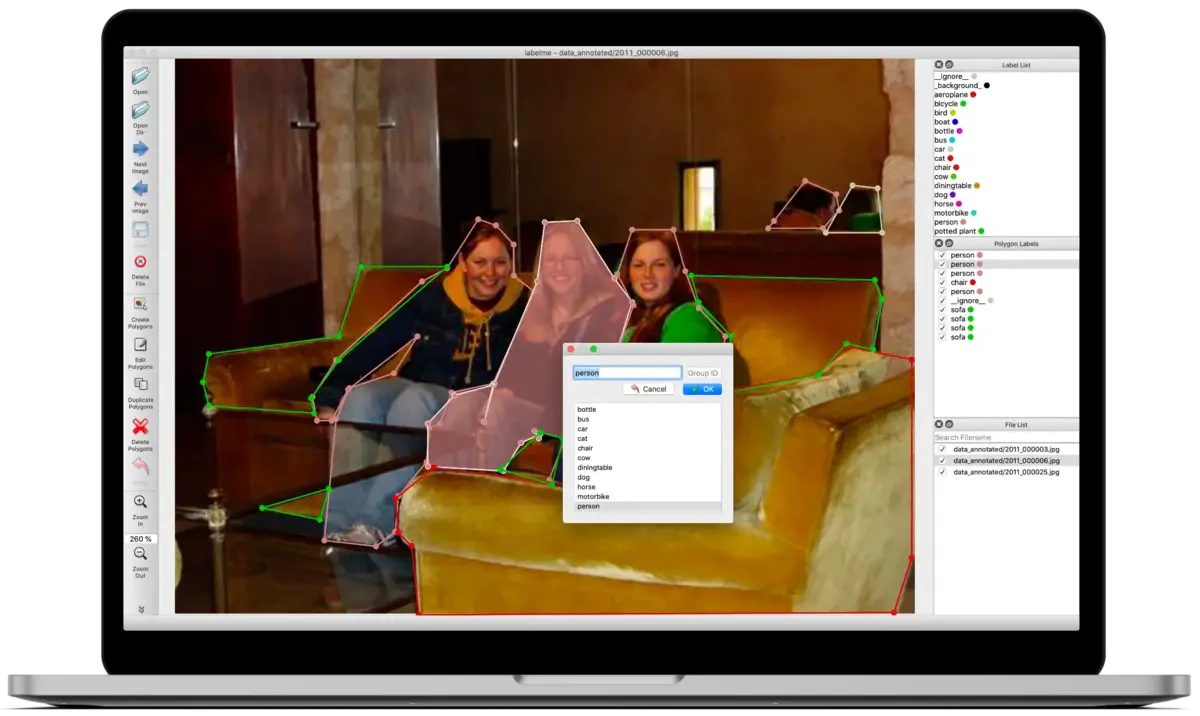 LabelMe product interface for image annotation