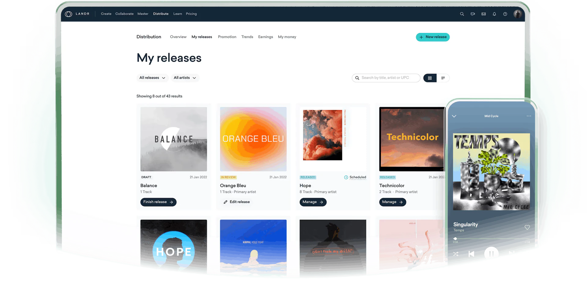 LANDR distribution feature demonstration