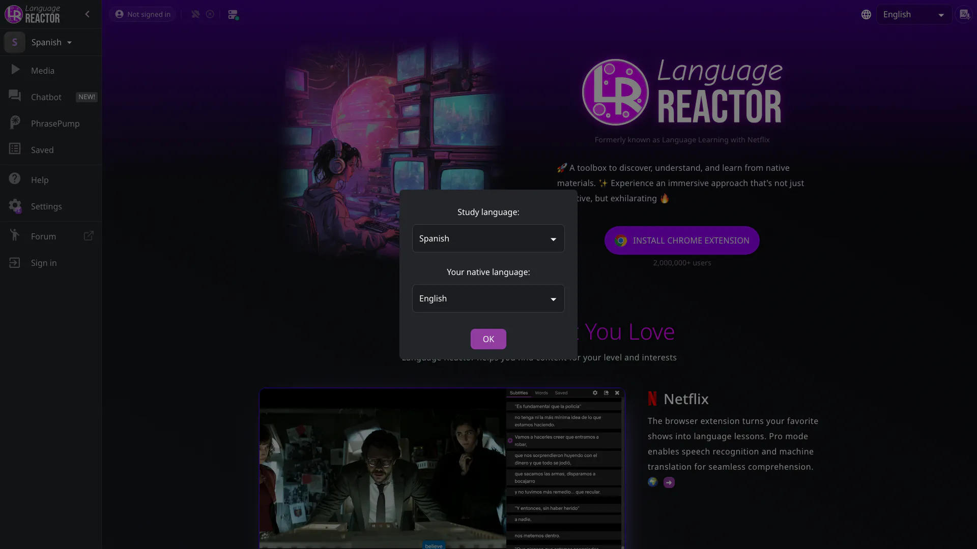 Language Reactor screenshot