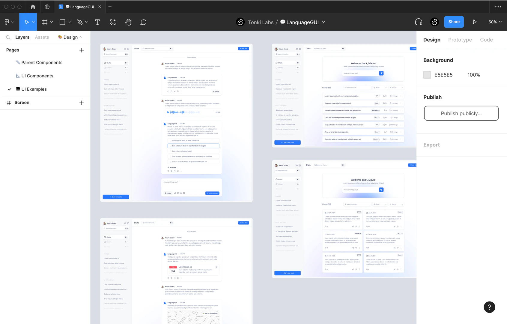 LanguageGUI Figma dashboard interface