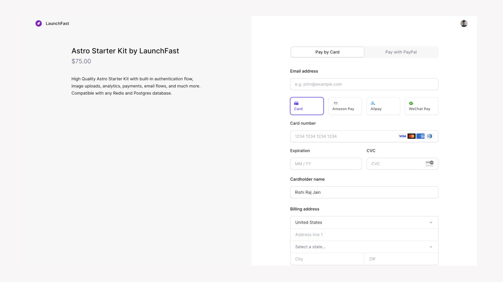 Launchfa payment integration screenshot
