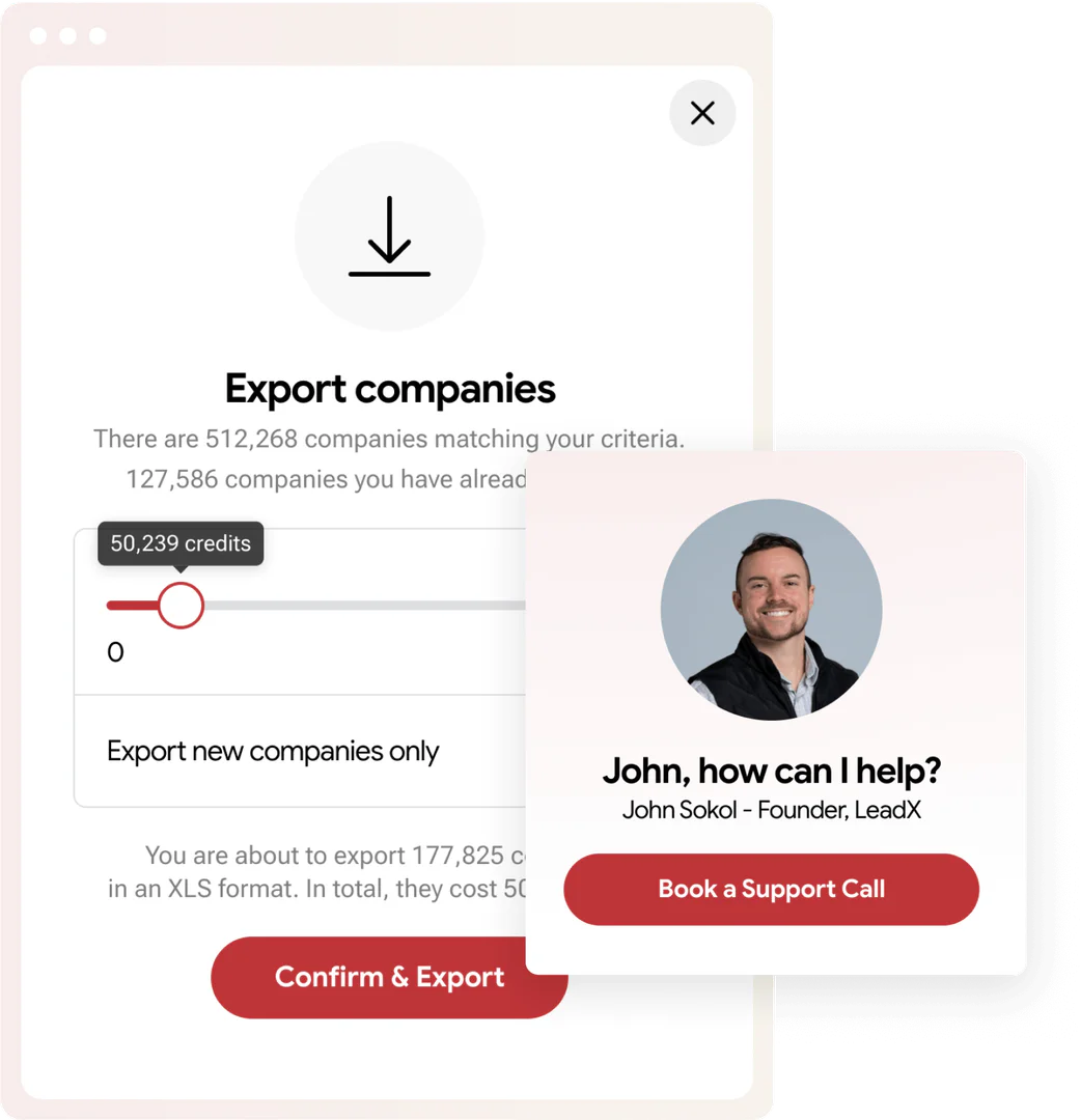 LeadX export contact info interface