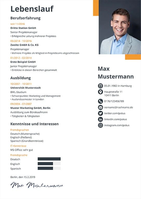 Lebenslauf template with sidebar